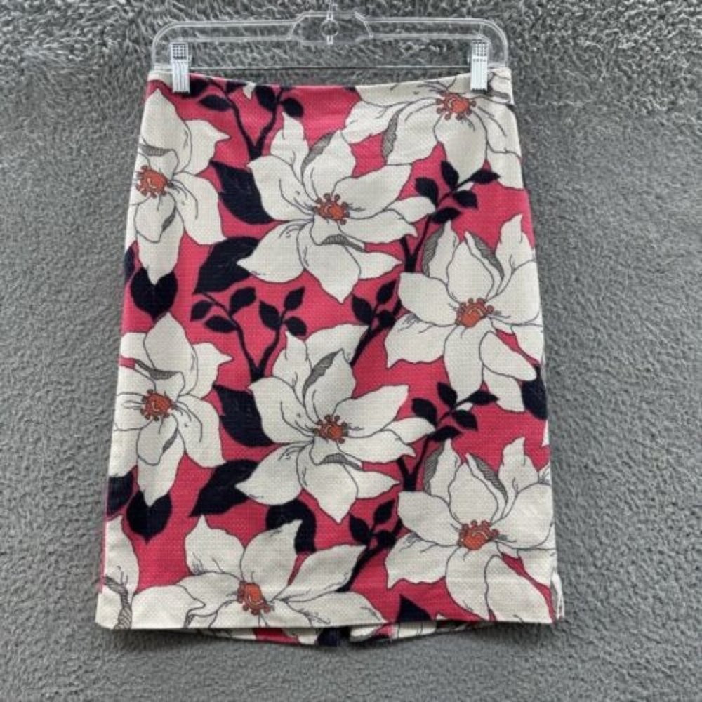 Ann Taylor Skirt Women's 4P Pink Floral‎ Straight Skirt Back Slit Ladies 4P